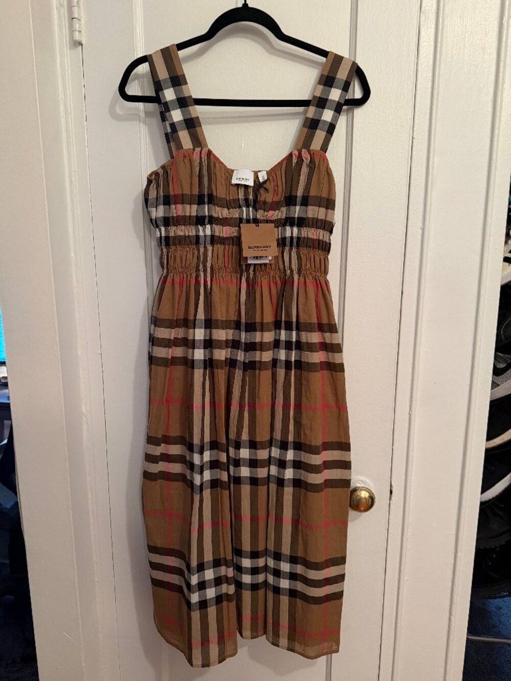 Burberry Women’s Delilah Check Cotton Dress Taupe Brown BNWT US 6 UK 8 EUR 40